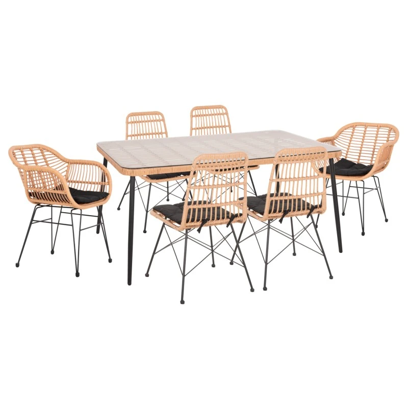 ΣΕΤ 7ΤΜΧ ALLEGRA WICKER ΜΕ ΤΡΑΠΕΖΙ 160X90X78Υ ΜΠΕΖ & ΜΑΥΡΟ ΧΡΩΜΑ HM10495