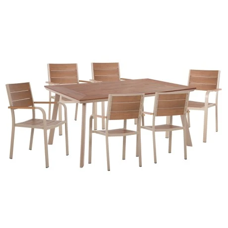 ΣΕΤ ΤΡΑΠΕΖΑΡΙΑΣ TABER HM10737.04 ΤΡΑΠΕΖΙ & 6 ΠΟΛΥΘΡΟΝΕΣ-ΑΛΟΥΜΙΝΙΟ & POLYWOOD-ΣΑΜΠΑΝΙ