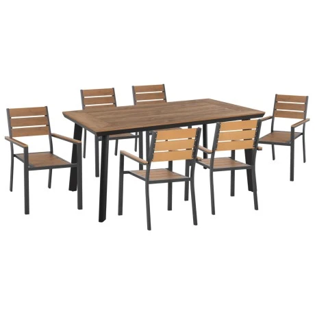 ΣΕΤ ΤΡΑΠΕΖΑΡΙΑΣ TABER HM21198 ΤΡΑΠΕΖΙ & 6 ΠΟΛΥΘΡΟΝΕΣ-ΑΛΟΥΜΙΝΙΟ & POLYWOOD-ΑΝΘΡΑΚΙ
