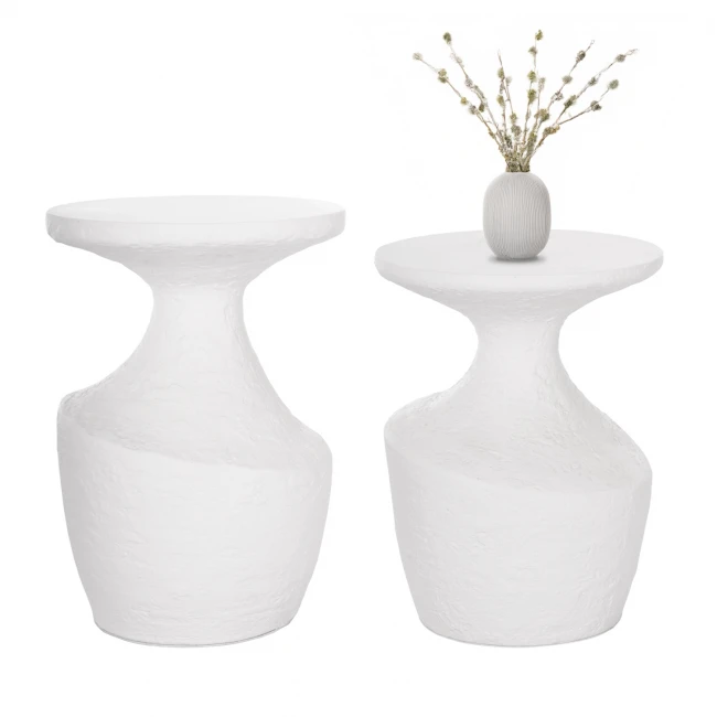 ΣΕΤ ΒΟΗΘΗΤΙΚΑ ΤΡΑΠΕΖΙΑ REBON 2ΤΜΧ HM21137.02 FIBER CEMENT ΣΕ ΛΕΥΚΟ--Φ40εκ & Φ27,5εκ