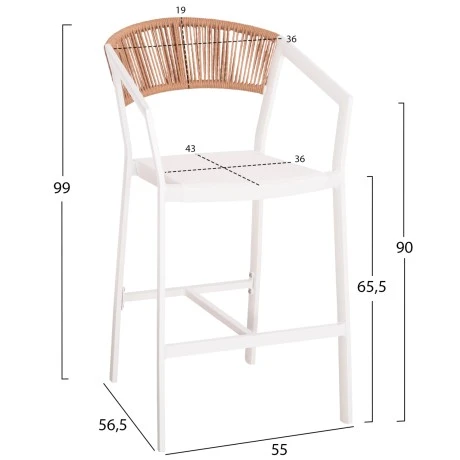 ΣΚΑΜΠΟ ΑΛΟΥΜΙΝΙΟΥ MIRI HM5892.12 ΜΕΣΑΙΟΥ ΥΨΟΥΣ RATTAN & TEXTLINE ΛΕΥΚΟ ΜΠΕΖ 55x56,5x99Y