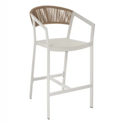 ΣΚΑΜΠΟ ΑΛΟΥΜΙΝΙΟΥ MIRI ΛΕΥΚΟ ΜΕ ΜΠΡΑΤΣΑ RATTAN & TEXTLINE 56x58x105Yεκ. HM5892.22