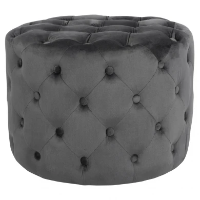 ΣΚΑΜΠΟ KASSIE  ΓΚΡΙ ΒΕΛΟΥΔΟ ΤΥΠΟΥ CHESTERFIELD HM8406.01 Φ60x43Υ εκ.