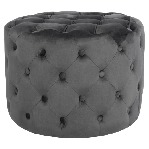 ΣΚΑΜΠΟ KASSIE  ΓΚΡΙ ΒΕΛΟΥΔΟ ΤΥΠΟΥ CHESTERFIELD HM8406.01 Φ60x43Υ εκ.
