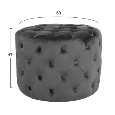 ΣΚΑΜΠΟ KASSIE  ΓΚΡΙ ΒΕΛΟΥΔΟ ΤΥΠΟΥ CHESTERFIELD HM8406.01 Φ60x43Υ εκ.