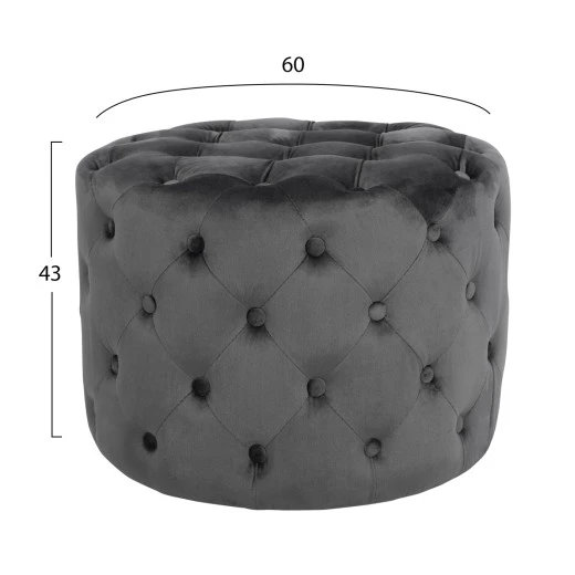 ΣΚΑΜΠΟ KASSIE  ΓΚΡΙ ΒΕΛΟΥΔΟ ΤΥΠΟΥ CHESTERFIELD HM8406.01 Φ60x43Υ εκ.