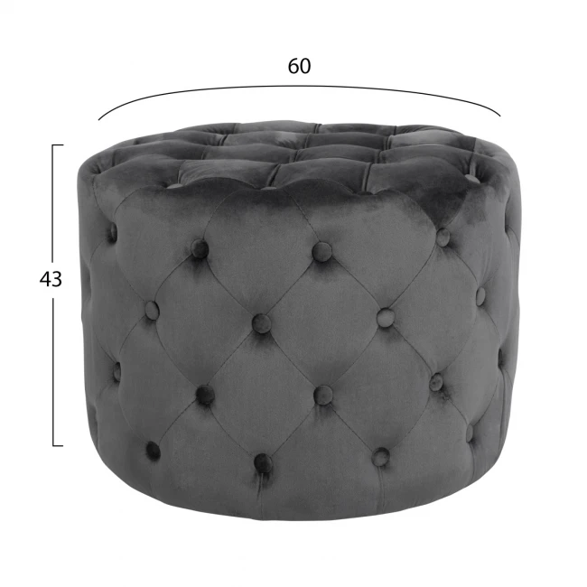 ΣΚΑΜΠΟ KASSIE  ΓΚΡΙ ΒΕΛΟΥΔΟ ΤΥΠΟΥ CHESTERFIELD HM8406.01 Φ60x43Υ εκ.