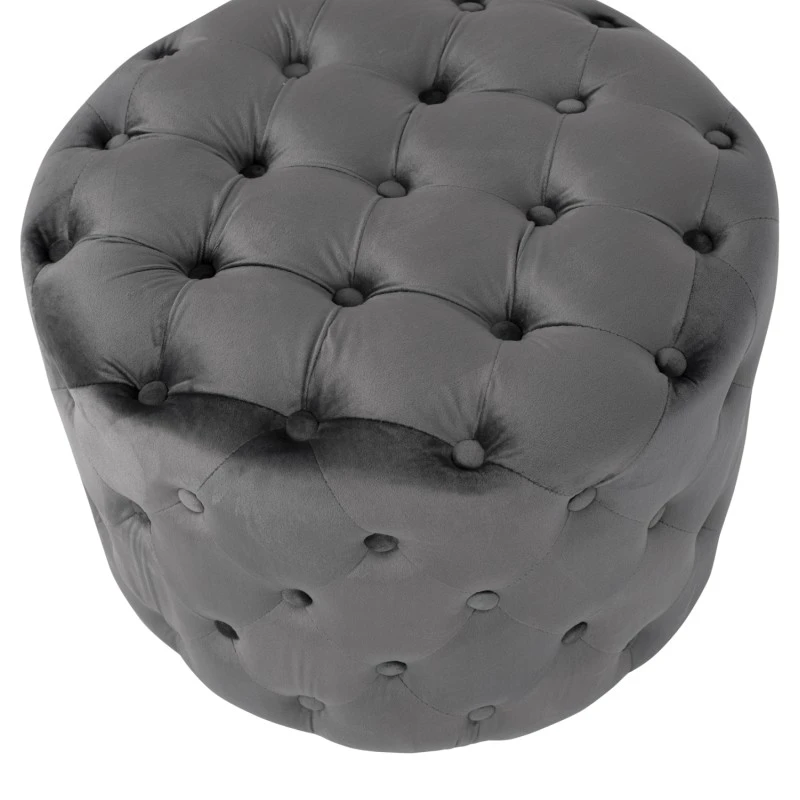 ΣΚΑΜΠΟ KASSIE  ΓΚΡΙ ΒΕΛΟΥΔΟ ΤΥΠΟΥ CHESTERFIELD HM8406.01 Φ60x43Υ εκ.