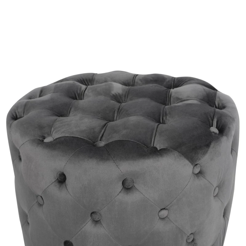 ΣΚΑΜΠΟ KASSIE  ΓΚΡΙ ΒΕΛΟΥΔΟ ΤΥΠΟΥ CHESTERFIELD HM8406.01 Φ60x43Υ εκ.