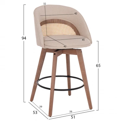 ΣΚΑΜΠΟ ΜΠΑΡ ΠΕΡΙΣΤΡΕΦΟΜΕΝΟ RIKI HM18253.01 ΞΥΛΟ--ΜΠΕΖ ΥΦΑΣΜΑ 51x53x94Υεκ.
