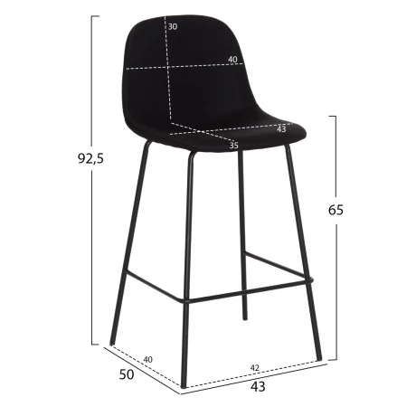 ΣΚΑΜΠΟ ΜΠΑΡ VINCENT HM9298.24 ΜΕΣΑΙΟΥ ΥΨΟΥΣ-ΜΑΥΡΟ ΥΦΑΣΜΑ-ΜΕΤΑΛΛΙΚΑ ΠΟΔΙΑ 43x50x92,5Υεκ