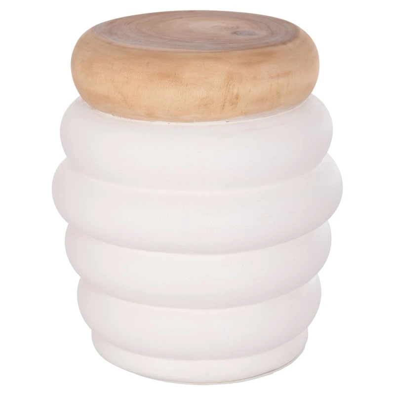 ΤΡΑΠΕΖΙ ΒΟΗΘΗΤΙΚΟ PUFFAT HM18172.02 FIBER CEMENT ΛΕΥΚΟ- ΞΥΛΟ TEAK TOP Φ45x46Υεκ.
