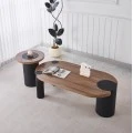 ΤΡΑΠΕΖΑΚΙ ΣΤΡΟΓΓΥΛΟ ΒΟΗΘΗΤΙKΟ OVALON HM18434.05 MDF TOP ΚΑΡΥΔΙ & ΒΑΣΗ ΜΑΥΡΗ Φ45x50Υεκ