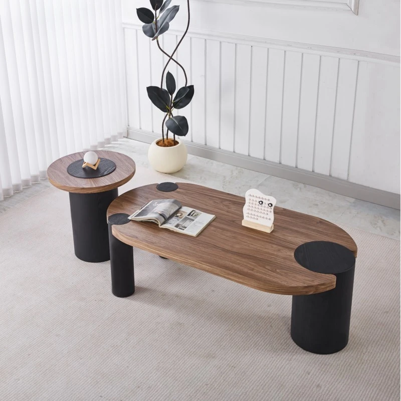 ΤΡΑΠΕΖΑΚΙ ΣΤΡΟΓΓΥΛΟ ΒΟΗΘΗΤΙKΟ OVALON HM18434.05 MDF TOP ΚΑΡΥΔΙ & ΒΑΣΗ ΜΑΥΡΗ Φ45x50Υεκ