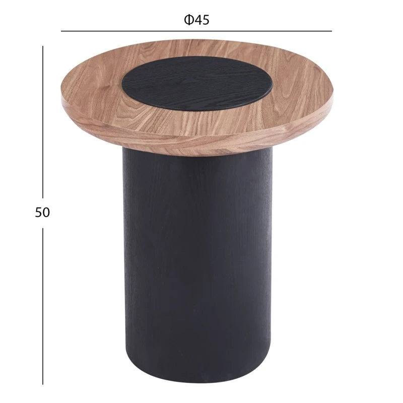 ΤΡΑΠΕΖΑΚΙ ΣΤΡΟΓΓΥΛΟ ΒΟΗΘΗΤΙKΟ OVALON HM18434.05 MDF TOP ΚΑΡΥΔΙ & ΒΑΣΗ ΜΑΥΡΗ Φ45x50Υεκ