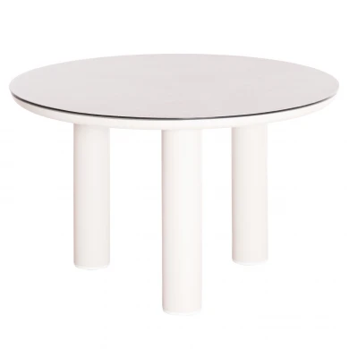 ΤΡΑΠΕΖΙ ΑΛΟΥΜΙΝΙΟΥ DOSUN HM6201.02 ΚΡΕΜ ΣΚΕΛΕΤΟΣ-3D PRINT ΓΥΑΛΙ-ΚΕΡΑΜΙΚΟ LOOK Φ120εκ