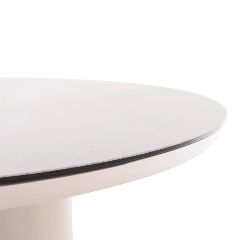 ΤΡΑΠΕΖΙ ΑΛΟΥΜΙΝΙΟΥ DOSUN HM6201.02 ΚΡΕΜ ΣΚΕΛΕΤΟΣ-3D PRINT ΓΥΑΛΙ-ΚΕΡΑΜΙΚΟ LOOK Φ120εκ