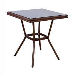 ΤΡΑΠΕΖΙ ΑΛΟΥΜΙΝΙΟΥ HARLOW 70X70X76Υ ΜΕ ΟΨΗ BAMBOO HM5568.03 ΚΑΦΕ ΜΕ ΓΥΑΛΙ