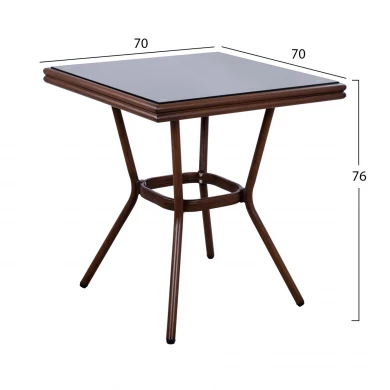 ΤΡΑΠΕΖΙ ΑΛΟΥΜΙΝΙΟΥ HARLOW 70X70X76Υ ΜΕ ΟΨΗ BAMBOO HM5568.03 ΚΑΦΕ ΜΕ ΓΥΑΛΙ