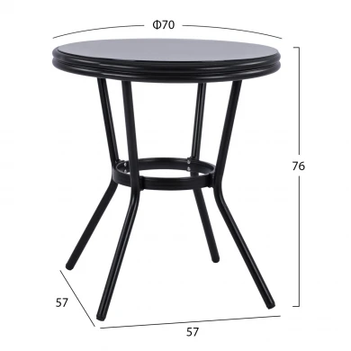 ΤΡΑΠΕΖΙ ΑΛΟΥΜΙΝΙΟΥ MOSES Φ70 BAMBOO LOOK HM5532.02 ΜΑΥΡΟ ΜΕ ΓΥΑΛΙ Φ70X76 εκ