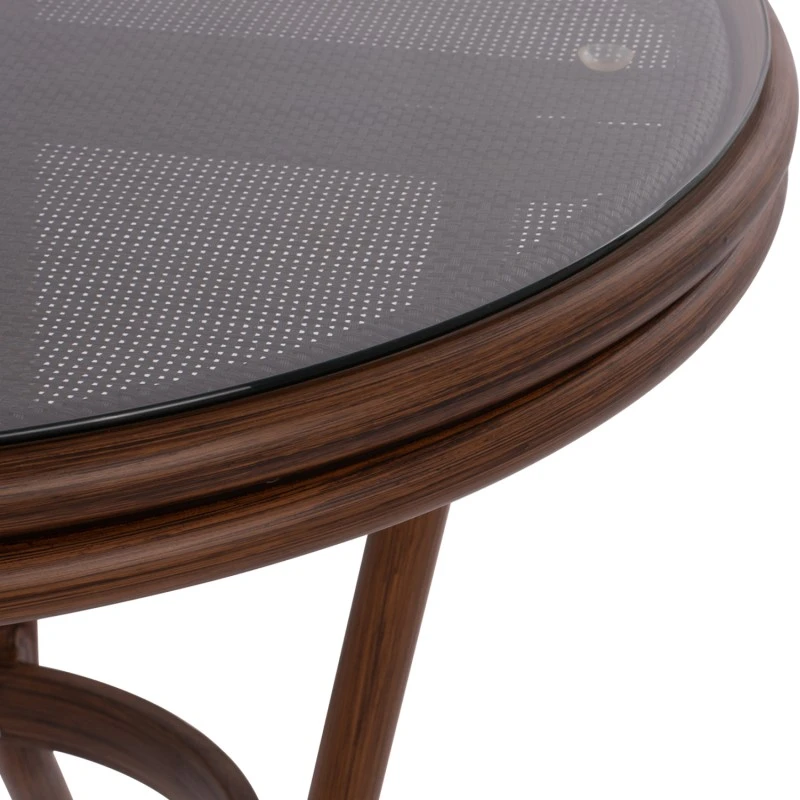 ΤΡΑΠΕΖΙ ΑΛΟΥΜΙΝΙΟΥ MOSES Φ70x76 εκ. BAMBOO LOOK HM5532.03 ΚΑΦΕ ΜΕ ΓΥΑΛΙ