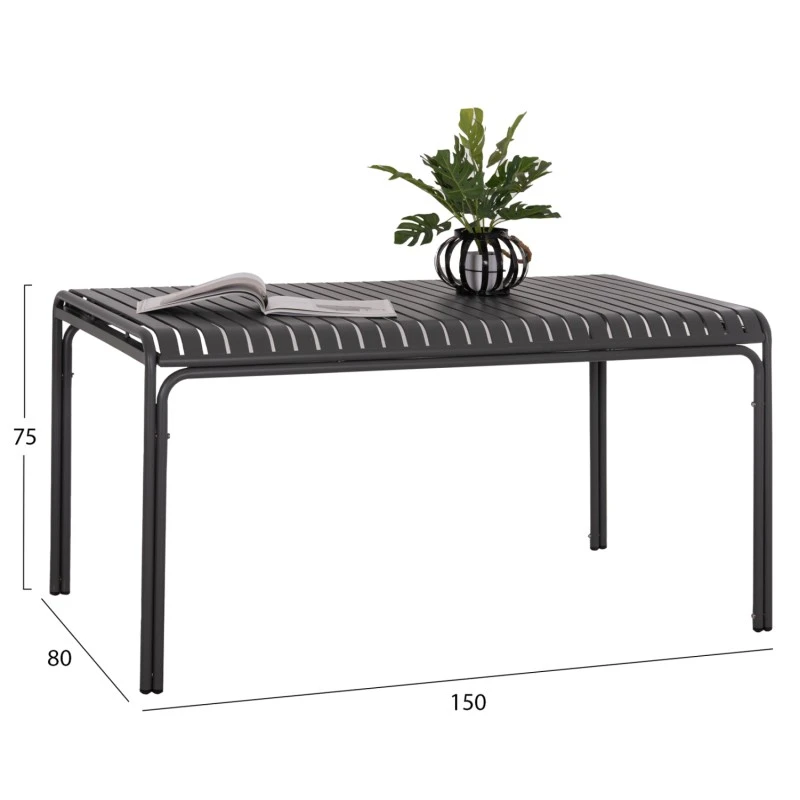 ΤΡΑΠΕΖΙ ΑΛΟΥΜΙΝΙΟΥ RACHEL HM6339.01 ΓΚΡΙ 150x80x75Υεκ.