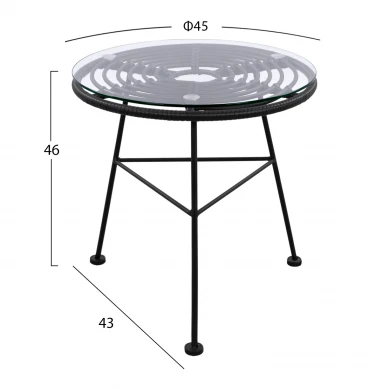 ΤΡΑΠΕΖΙ ΜΕΤΑΛΛΙΚΟ ALLEGRA ΜΕ WICKER ΣΕ ΜΑΥΡΗ ΑΠΟΧΡΩΣΗ ΚΑΙ ΓΥΑΛΙ HM5459.02  Φ45x46εκ