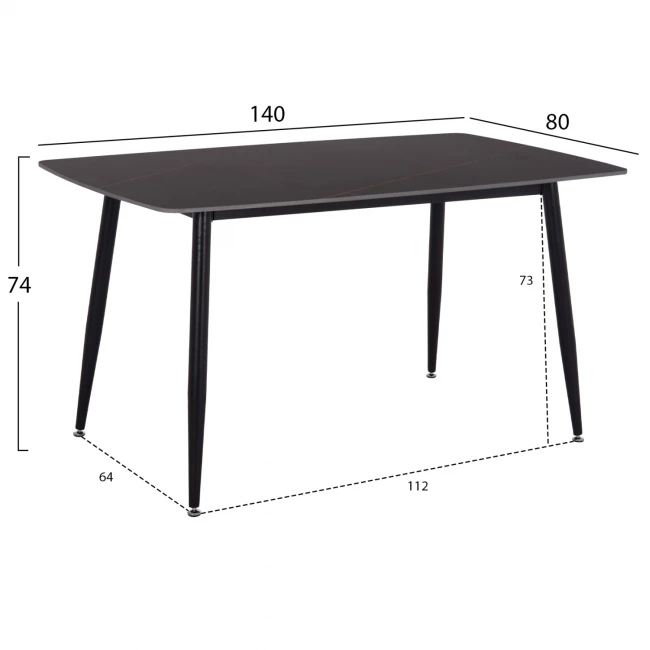 ΤΡΑΠΕΖΙ RAVEN HM18149.02 ΚΕΡΑΜΙΚΟ TOP ΜΕ ΟΨΗ ΜΑΥΡΟ ΜΑΡΜΑΡΟ 140x80x74Υεκ.