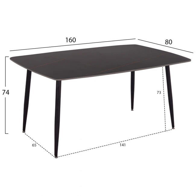 ΤΡΑΠΕΖΙ RAVEN HM18150.02 ΚΕΡΑΜΙΚΟ TOP ΜΕ ΟΨΗ ΜΑΥΡΟ ΜΑΡΜΑΡΟ 160x80x74Υεκ.