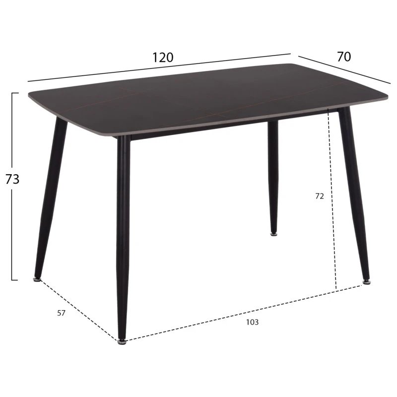 ΤΡΑΠΕΖΙ RAVEN HM9854.02 ΚΕΡΑΜΙΚΟ TOP ΜΑΥΡΟ ΜΑΡΜΑΡΟ-ΜΑΥΡΟ ΜΕΤΑΛΛΟ 117,5x67,5x76Υεκ.