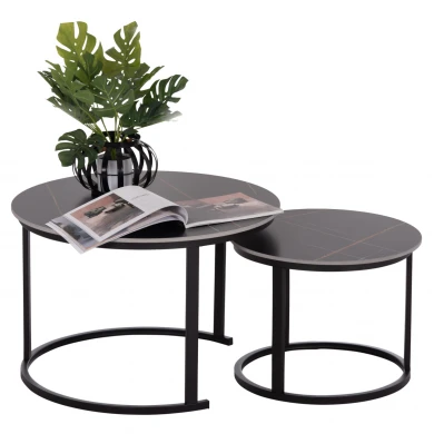 ΤΡΑΠΕΖΙ ΣΑΛΟΝΙΟΥ 2ΤΜΧ TALOS ΚΕΡΑΜΙΚΟ TOP ΜΕ ΟΨΗ ΜΑΥΡΟΥ ΜΑΡΜΑΡΟΥ HM18140.02 Φ70+Φ50