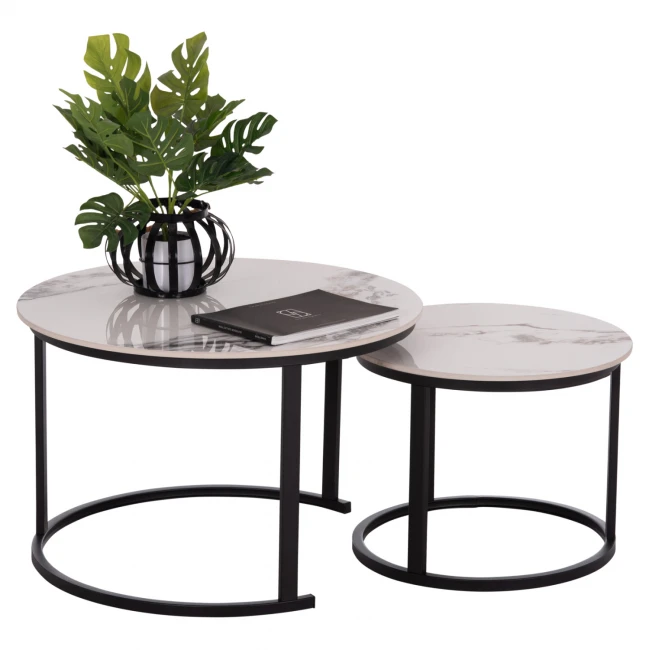 ΤΡΑΠΕΖΙ ΣΑΛΟΝΙΟΥ 2ΤΜΧ TALOS ΛΕΥΚΟ ΜΕ ΚΑΦΕ ΝΕΡΑ ΚΕΡΑΜΙΚΟ TOP HM18140.03 Φ70+Φ50