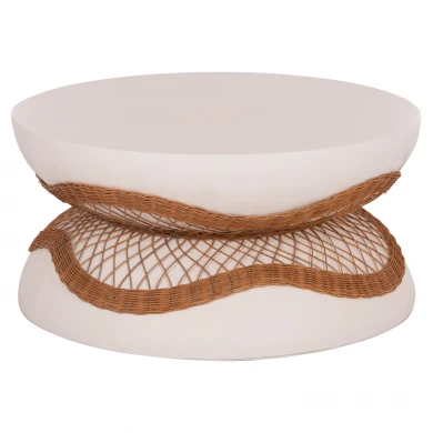 ΤΡΑΠΕΖΙ ΣΑΛΟΝΙΟΥ ANNA HM18157.02 FIBER CEMENT ΛΕΥΚΟ-ΦΥΣΙΚΟ RATTAN--Φ92x44.5Υεκ