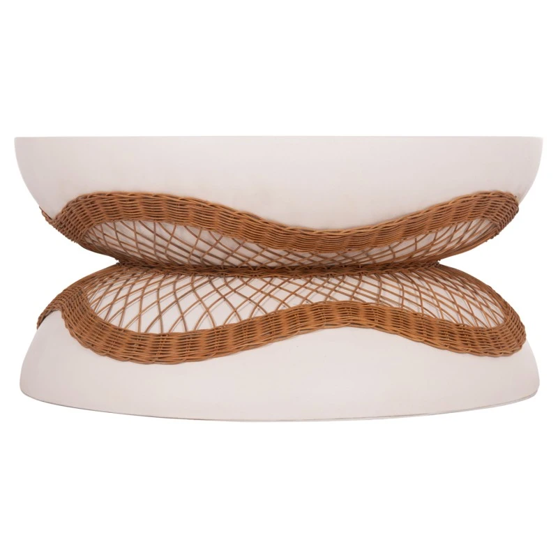 ΤΡΑΠΕΖΙ ΣΑΛΟΝΙΟΥ ANNA HM18157.02 FIBER CEMENT ΛΕΥΚΟ-ΦΥΣΙΚΟ RATTAN--Φ92x44.5Υεκ