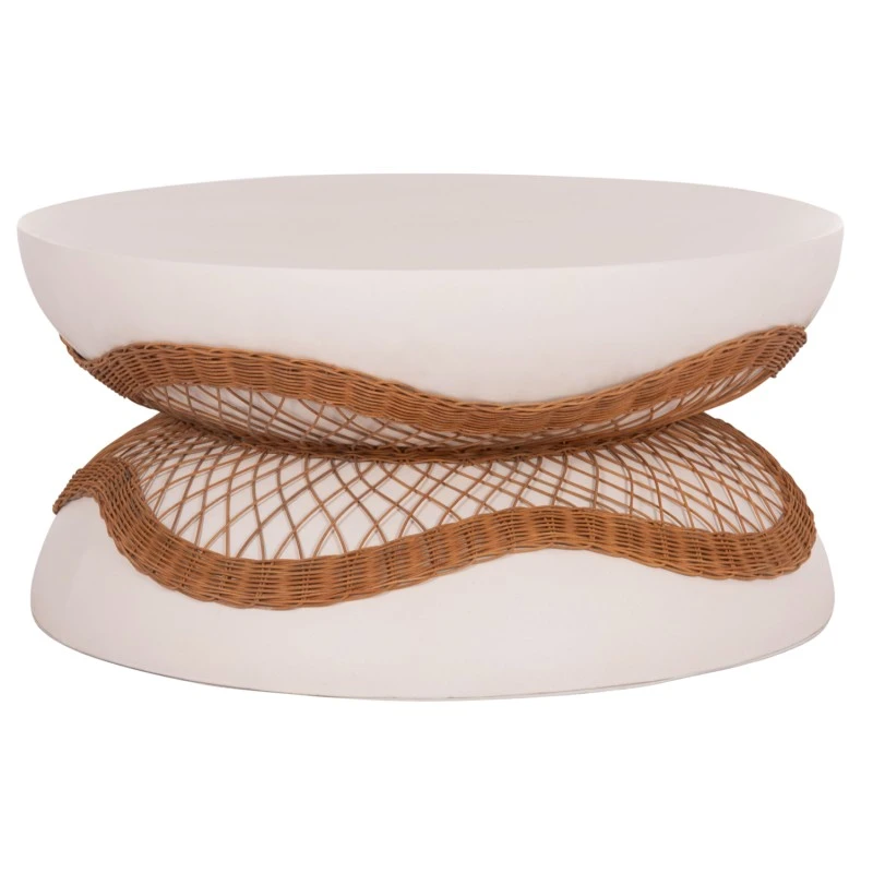 ΤΡΑΠΕΖΙ ΣΑΛΟΝΙΟΥ ANNA HM18157.02 FIBER CEMENT ΛΕΥΚΟ-ΦΥΣΙΚΟ RATTAN--Φ92x44.5Υεκ