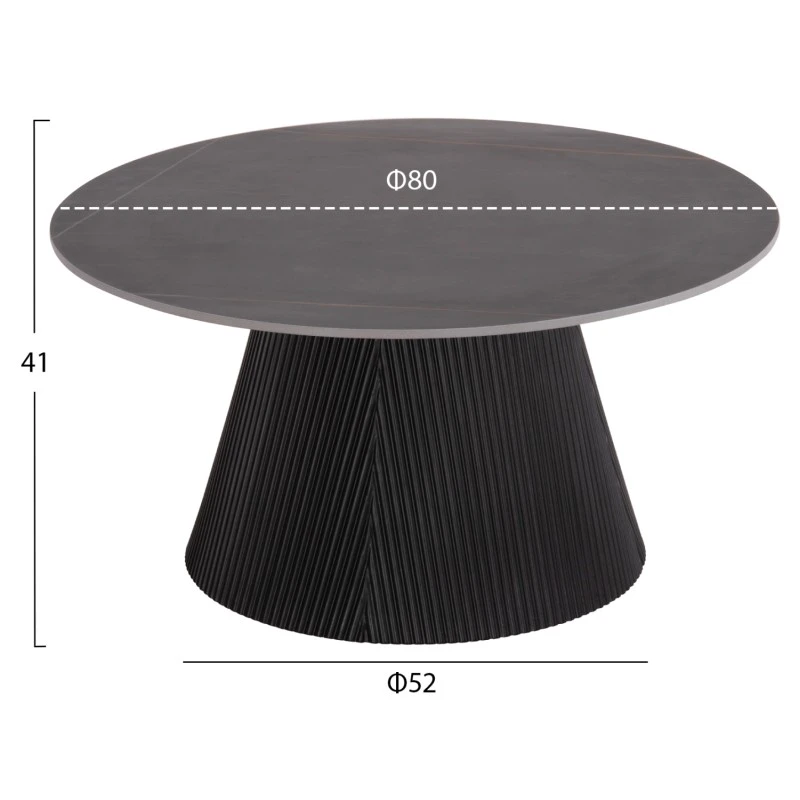 ΤΡΑΠΕΖΙ ΣΑΛΟΝΙΟΥ DUNCAN HM18022.01 ΚΕΡΑΜΙΚΟ TOP-MDF ΒΑΣΗ-ΜΑΥΡΟ Φ80x41Υεκ.