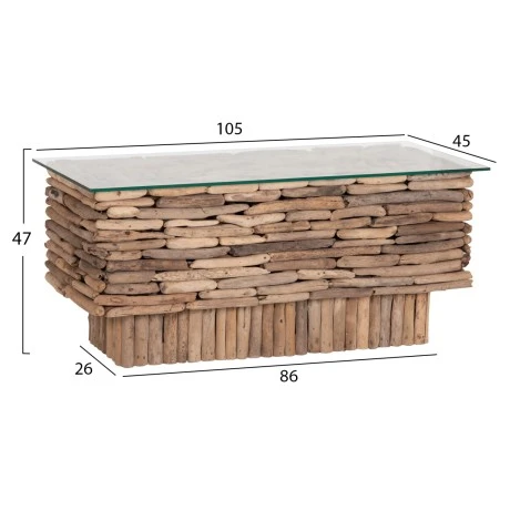 ΤΡΑΠΕΖΙ ΣΑΛΟΝΙΟΥ ΟΡΘΟΓΩΝΙΟ SPARROW HM18366 DRIFTWOOD--ΓΥΑΛΙ 105x45x47Υεκ.