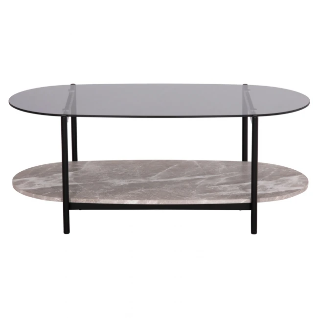 ΤΡΑΠΕΖΙ ΣΑΛΟΝΙΟΥ ΟΒΑΛ KITTY HM18040 ΓΥΑΛΙ ΦΙΜΕ TOP-GREY MARBLE ΜΕΛΑΜΙΝΗ 110x50x43Υεκ
