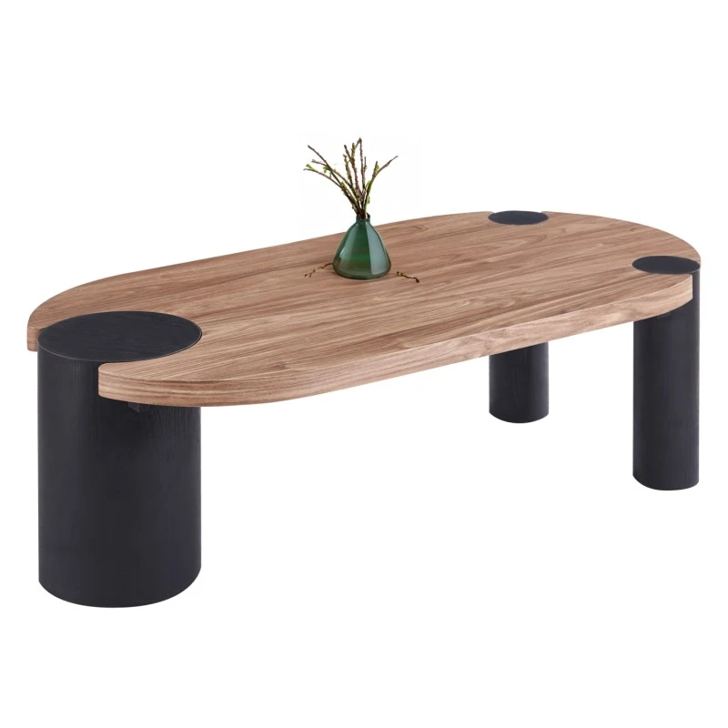 ΤΡΑΠΕΖΙ ΣΑΛΟΝΙΟΥ ΟΒΑΛ OVALON HM18433.05 MDF TOP ΚΑΡΥΔΙ-MDF ΠΟΔΙΑ ΜΑΥΡΑ 120x60x40Υεκ
