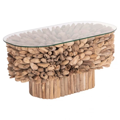 ΤΡΑΠΕΖΙ ΣΑΛΟΝΙΟΥ ΟΒΑΛ SPARROW HM9962 DRIFTWOOD--ΓΥΑΛΙ 106x55,5x50,5Υεκ.