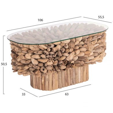 ΤΡΑΠΕΖΙ ΣΑΛΟΝΙΟΥ ΟΒΑΛ SPARROW HM9962 DRIFTWOOD--ΓΥΑΛΙ 106x55,5x50,5Υεκ.