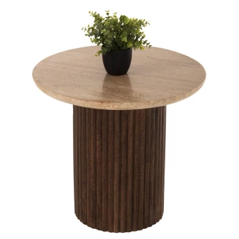 ΤΡΑΠΕΖΙ ΣΑΛΟΝΙΟΥ ΣΤΡΟΓΓΥΛΟ GLADYS HM9714 ΜΑΣΙΦ MANGO-ΤΡΑΒΕΡΤΙΝΑ Φ55x50Υεκ.