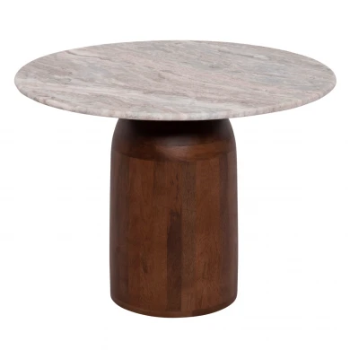 ΤΡΑΠΕΖΙ ΣΑΛΟΝΙΟΥ ΣΤΡΟΓΓΥΛΟ MALED HM18002 ΓΚΡΙ ΜΑΡΜΑΡO-ΞΥΛΟ MANGO Φ60x44,5Υεκ.