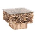 ΤΡΑΠΕΖΙ ΣΑΛΟΝΙΟΥ ΤΕΤΡΑΓΩΝΟ SPARROW HM9961 DRIFTWOOD--ΓΥΑΛΙ 75x75x51Υεκ.
