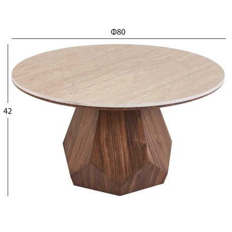 ΤΡΑΠΕΖΙ ΣΑΛΟΝΙΟΥ VENERA HM18441 ΚΕΡΑΜΙΚΟ TOP ΟΨΗ ΤΡΑΒΕΡΤΙΝΑΣ-MDF ΚΑΡΥΔΙ Φ80x42Υεκ.
