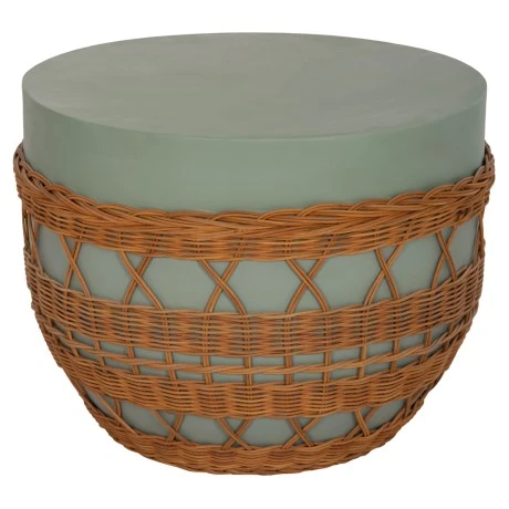ΤΡΑΠΕΖΙ ΣΑΛΟΝΙΟΥ VILHENA HM18165 FIBER CEMENT ΠΡΑΣΙΝΟ-RATTAN ΦΥΣΙΚΟ Φ56x47Υεκ.