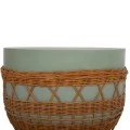 ΤΡΑΠΕΖΙ ΣΑΛΟΝΙΟΥ VILHENA HM18165 FIBER CEMENT ΠΡΑΣΙΝΟ-RATTAN ΦΥΣΙΚΟ Φ56x47Υεκ.