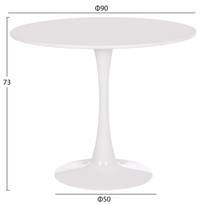 ΤΡΑΠΕΖΙ ΣΤΡΟΓΓΥΛΟ BROLIN HM18141.01 MDF TOP-ΒΑΣΗ ΜΕΤΑΛΛΙΚΗ--ΛΕΥΚΟ Φ90x73Υεκ