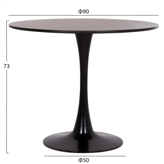 ΤΡΑΠΕΖΙ ΣΤΡΟΓΓΥΛΟ BROLIN HM18141.02 MDF TOP-ΒΑΣΗ ΜΕΤΑΛΛΙΚΗ--ΜΑΥΡΟ Φ90x73Υεκ