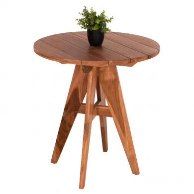 ΤΡΑΠΕΖΙ ΣΤΡΟΓΓΥΛΟ LEO HM9917 ΜΑΣΙΦ ΞΥΛΟ ΤΕΑΚ ΣΕ ΦΥΣΙΚΟ Φ70x75Υεκ.